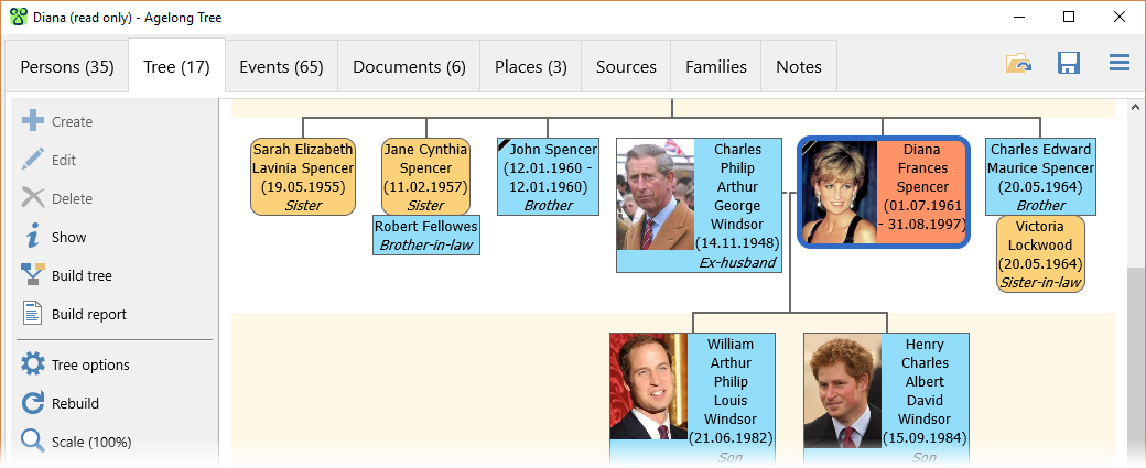 Family tree on the tab "Tree"