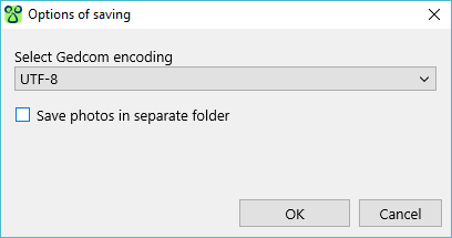 Gedcom export settings window