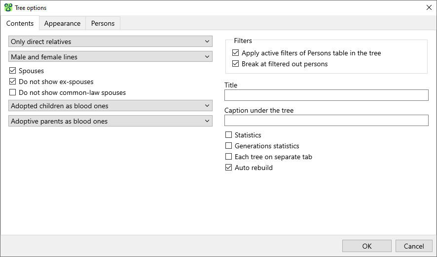 Family tree  contents options