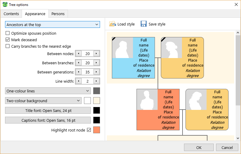 Family tree design options